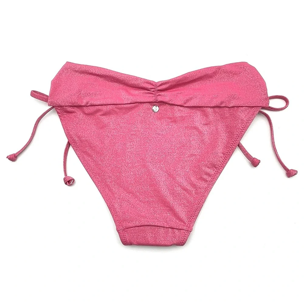 Victoria's Secret Nwt Pink Shimmer Side Tie Ruched Front Swim Bikini Bottom M